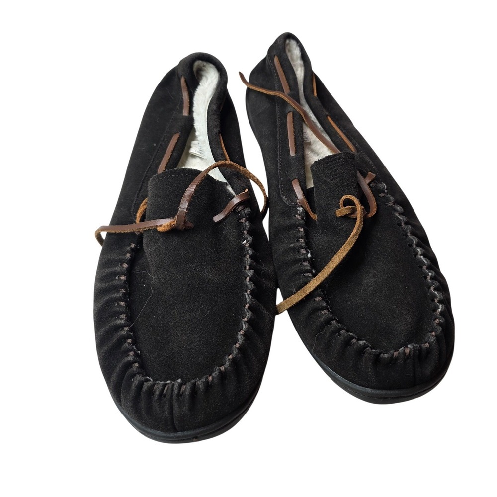 George Mens Suede Leather Moccasin Slippers Faux Fur Lined MNGE42CJ807L 11-12 F2